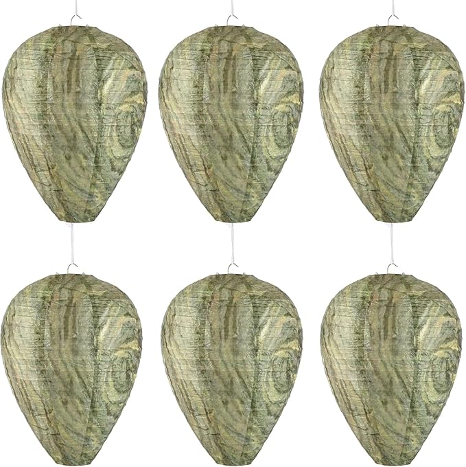 DECYOOL 6 Pack Paper Wasp Nest Decoys Hanging Wasp or Wasps Hornets Yellow Jackets