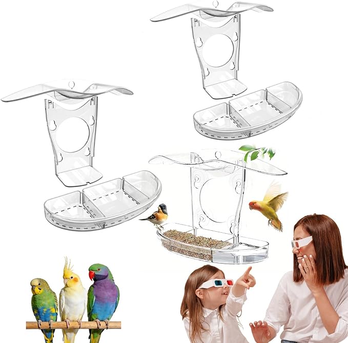 2PCS Clear Window Bird Feeder with Strong Suction Cups, Large Transparent Outdoor Type, Removable Seed Tray with Drainage Holes, Weatherproof & Sleek Streamlined Design, Ideal Gift for Bird Lovers (2)