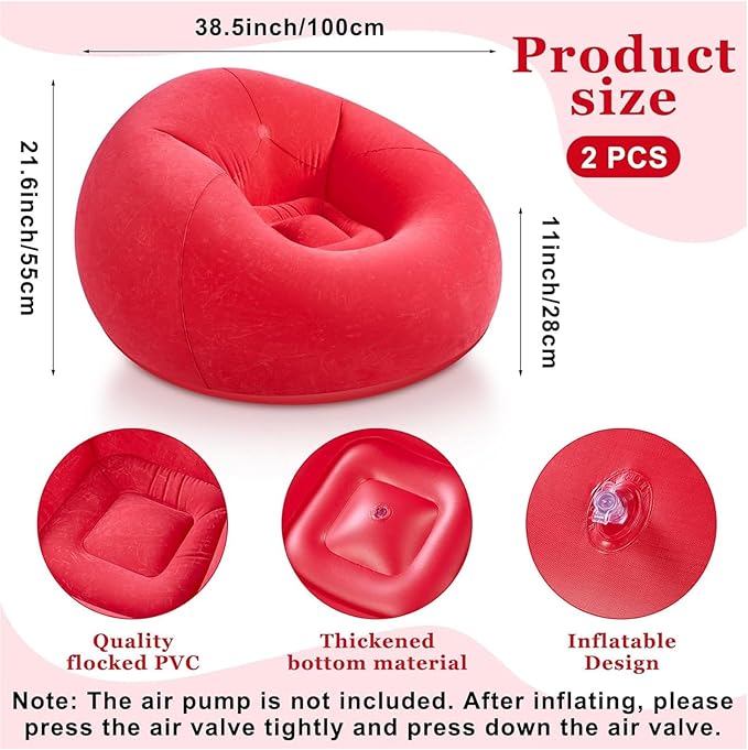 Realspring Inflatable Bean Bag Chairs Outdoor Blow up Camping Chairs Inflatable Lazy Sofa Folding Portable Bean Bag Loungers Couch for Movie Night (Red,2 Pcs)