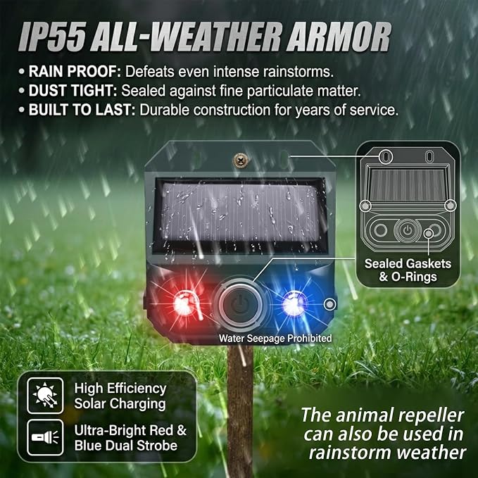 4 Packs Solar Nocturnal Animal Repeller,Ultrasonic Coyote Deterrent Outdoor for Yard Farm,Predator Lights with Red&Blue for Bird,Effective Deer Repellent Outdoor for Chicken Coop