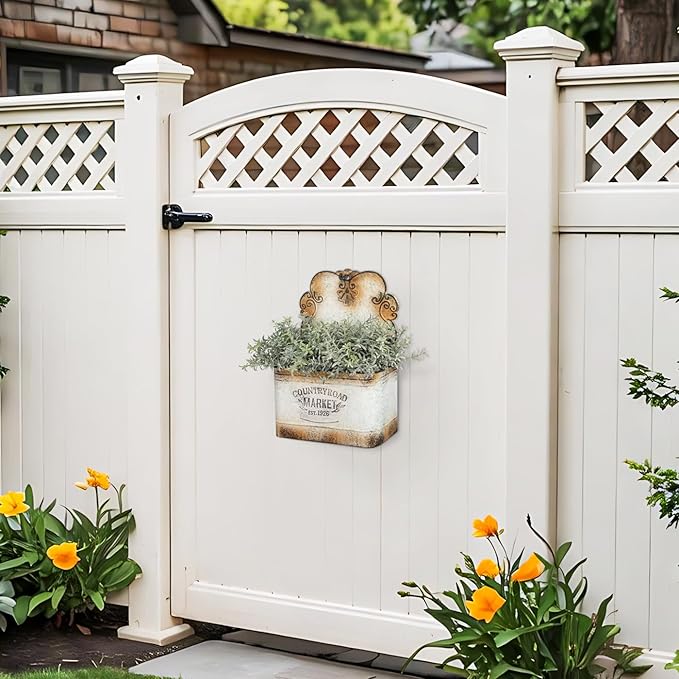 Set of 2 Metal Wall Planters Vintage Hanging Wall Planter Rustic Farmhouse Outdoor Decor Shabby Mount Planters for Fence Garden Patio Porch - Silver