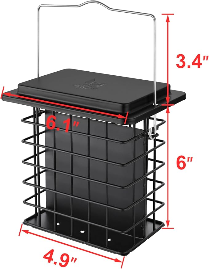 iBorn Double Suet Feeder,Suet Cake Cage Bird Feeder for Outdoors Hanging Easy-Clean & Refill,Black（Pack of 1）+ Hummingbird Feeder with 14 Bee Guard Ports,13 OZ,Red,2 Pack