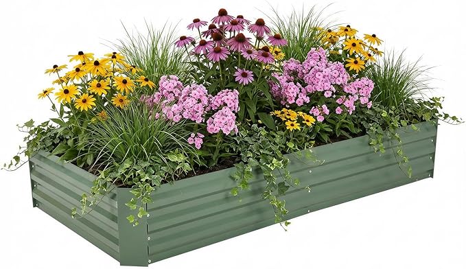 Aoodor 6 x 3 x 1 ft Outdoor Raised Garden Bed, Reinforced Galvanized Steel Planter Box for Vegetables, Fruits, Flowers, and Herbs
