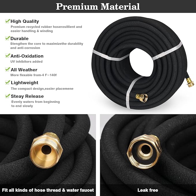 5/8" Soaker Hose for Garden Drip Hose Irrigation System with Solid Brass Fitting for Lawns Flower Beds & Vegetable Gardens (25FT)