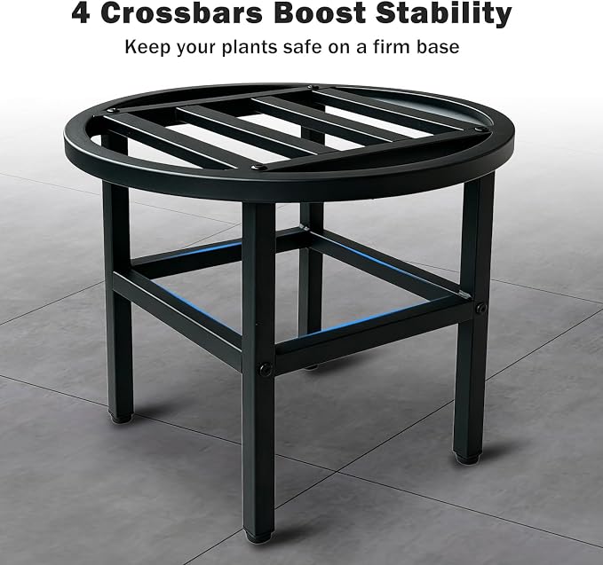 Plant Stand Indoor Outdoor,16 Inch Round Metal Plant Stands Riser,Heavy Duty Wrought Iron Pedestal Holders for Large Flower Pot,Outside Rust-Proof Black Flower Display Shelf for Patio,1-Pack