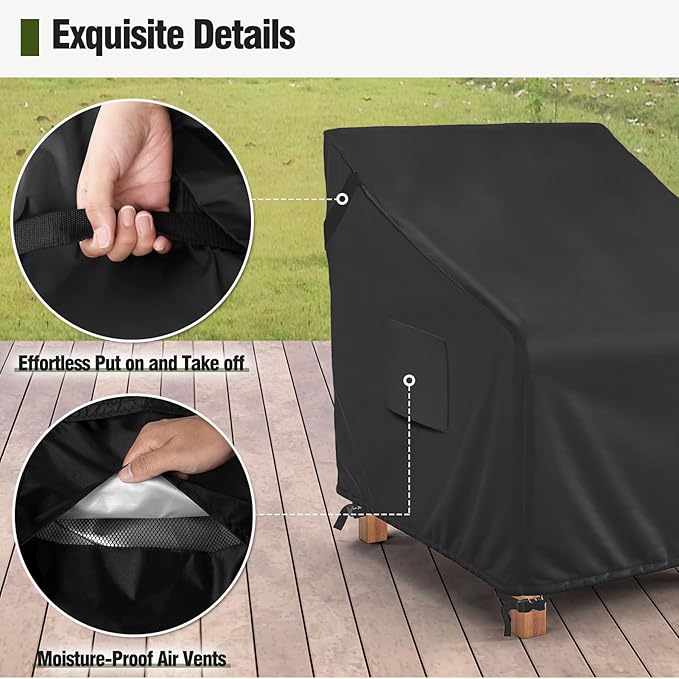 MR. COVER Outdoor Chair Covers Waterproof, Patio Furniture Covers for Rocking Chair, Heavy Duty Anti UV Chair Cover, Fits up to 38W x 40D x 34H Inches, Air Vent and Handles Included, Black, 2 Pack