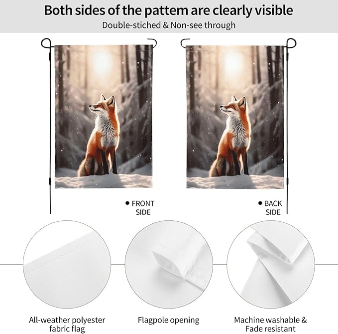 Delerain Red Fox Winter Garden Flag, 28 x 40 Inch Double Sided Design Weather Resistant Indoor & Outdoor Decoration Small Banner for Home Yard Lawn Patio Office