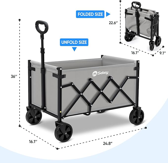 Sekey Wagon Cart with Wheels with 220LBS Capacity,Heavy Duty Wagon Carts Foldable,Lightweight Utility Portable Cart for Grocery, Shopping, Garden, Camping. Gray
