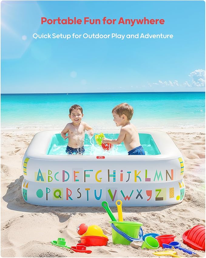 QPAU Kiddie Pool – 65" x 39" Inflatable Pool for Kids & Toddlers, Ball Pit & Baby Pool with Soft Floor, Educational Alphabet & Number, Durable Outdoor Play Toys for Backyard & Indoor Fun (Green)