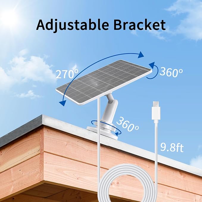 5V 5W USB Solar Panel for Outdoor Security Camera, USB C Solar Panel Charger with Micro-USB Adapter, IP65 Waterproof Solar Panel with 9.8FT Cable for DC 5V Rechargeable Battery Camera (1)