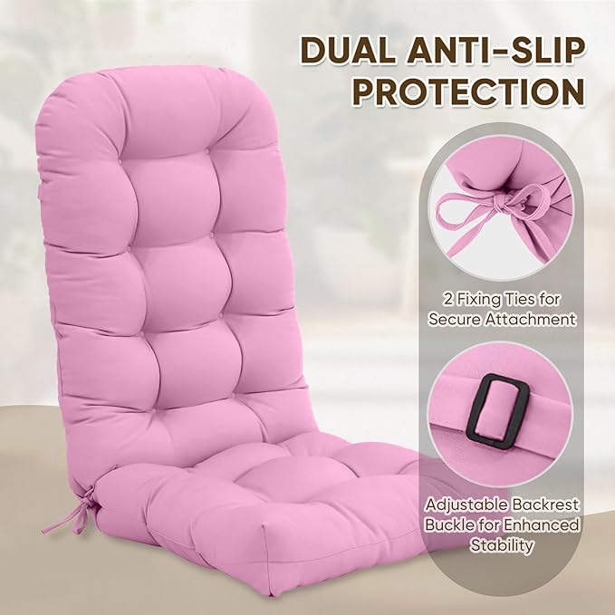 COOS BAY High Back Adirondack Chair Cushions for Outdoor Furniture, 49x20x5 in Water-Resistant Thick Tufted Patio Chair Cushions with Secure Straps, Set of 2, Pink
