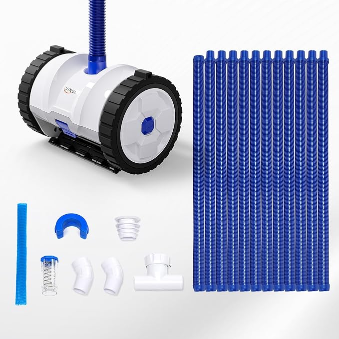 (2025 Upgrade) VINGLI Automatic Suction-Side Pool Vacuum Cleaner, Powerful Wall-Climbing Sweeper for Inground Pools, Includes 39.6ft Tangle-Free Hose (Blue&White)