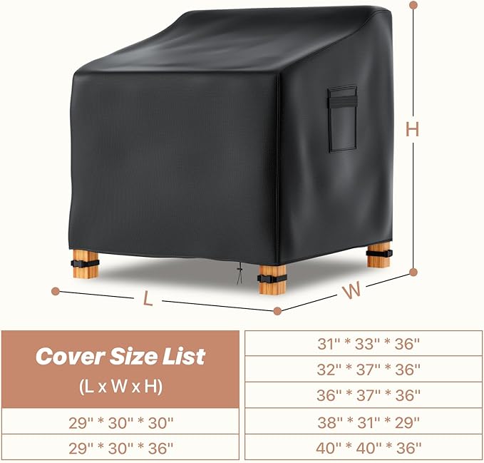 Likorlove Patio Chair Covers Waterproof – 31" W x 33" D x 36" H, 600D Heavy Duty Outdoor Furniture Covers for Lounge Deep Seat Chairs, Windproof with Buckles & Air Vent, Black (2 Pack)