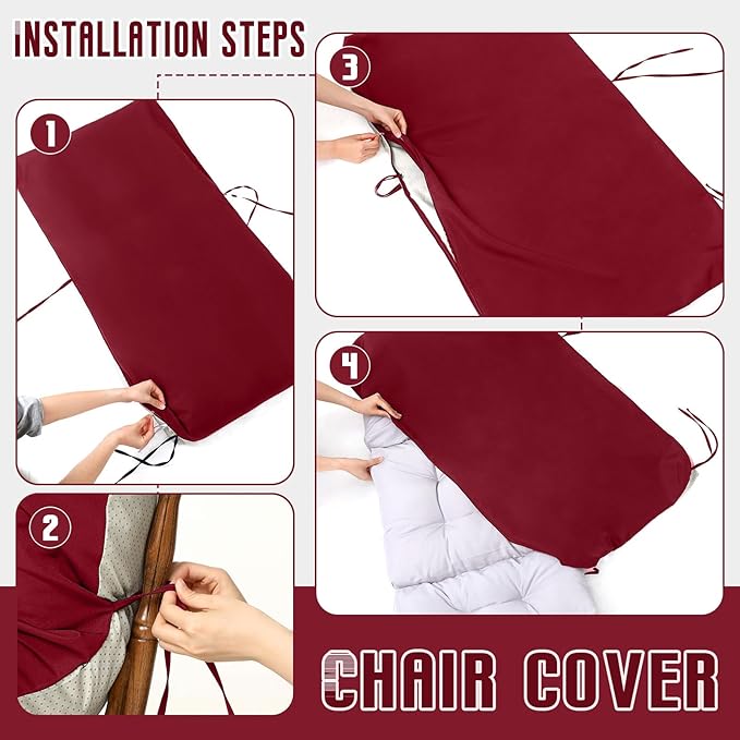 Tudomro 4 Pcs Outdoor High Back Chair Cushion Covers (Not Includes Cushion) Waterproof Patio Replacement Rocking Chair Slipcover Seat Pad Cover with Tie for Furniture (Brick Red,44'' X 21'')