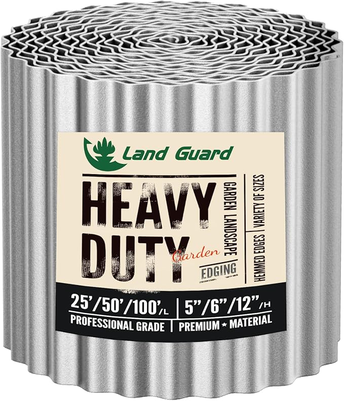 Land Guard Corrugated Garden Edging Border, 12" × 25' Landscape Paver Edging, Tall Landscape Edging, Fence for Garden, Flower Bed, Lawn and Landscape Edging (Silver)