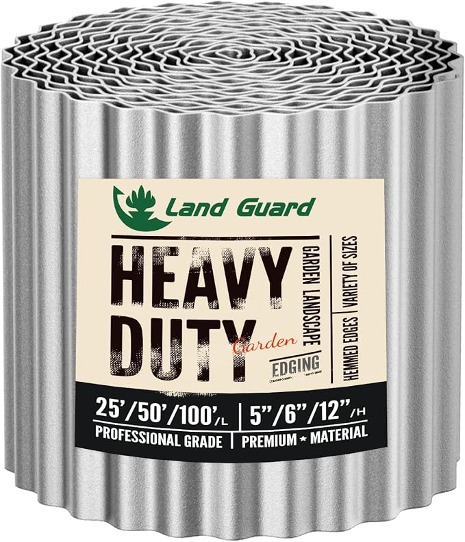 Land Guard Corrugated Garden Edging Border, 12" x 100' Landscape Paver Edging, Tall Landscape Edging, Fence for Garden, Flower Bed, Lawn and Landscape Edging (Silver)