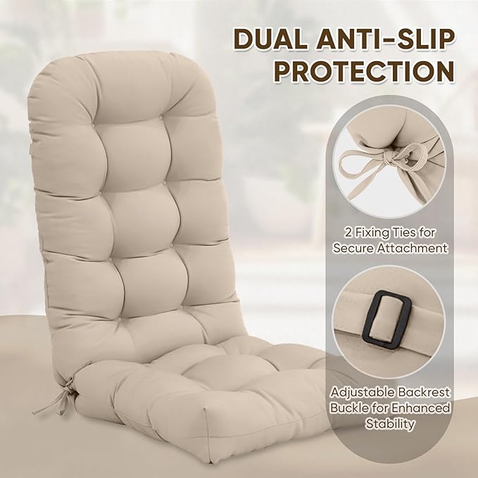 COOS BAY High Back Adirondack Chair Cushions for Outdoor Furniture, 49x20x5 in Water-Resistant Thick Tufted Patio Chair Cushions with Secure Straps, Set of 2, Beige