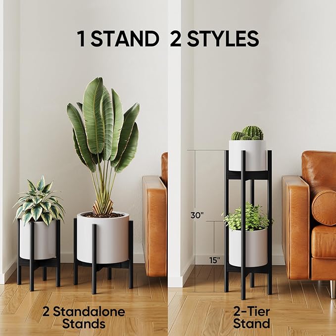 MUDEELA Plant Stand Black 2 Pack 2 Tier and 10" Plant Saucers 6 Pack