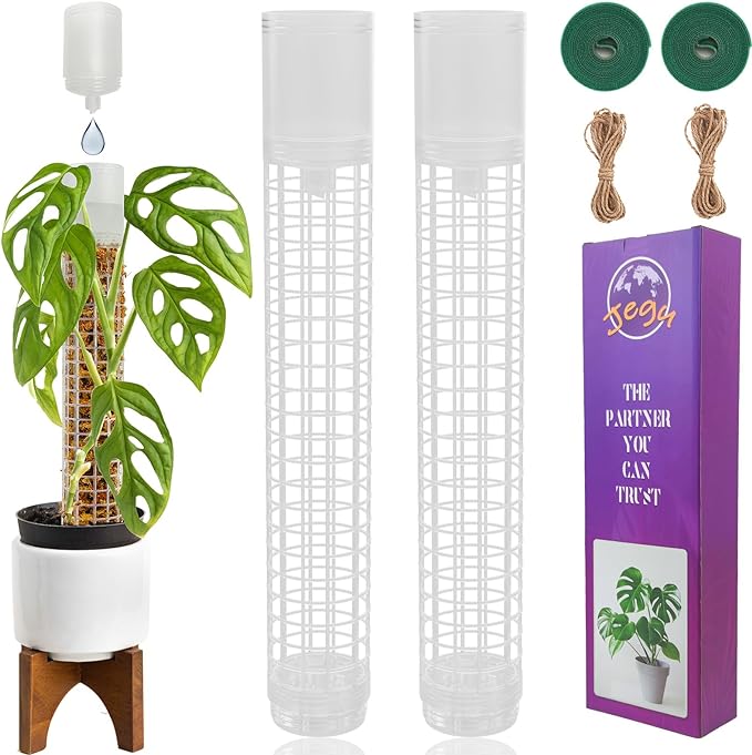 JEGU Self-Watering Moss Pole for Monstera Plant Support, 18.8 Inch Stackable Plastic Moss Pole for Climbing Plants. (2PACK-Lagre)