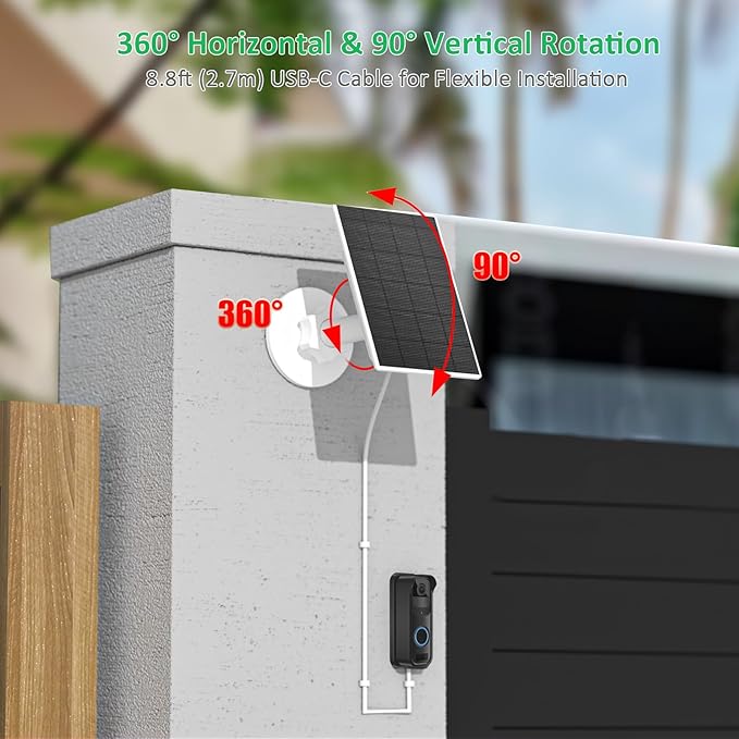 FUTUREZEN 2W Solar Panel for Blink Video Doorbell 1nd Gen & Blink Outdoor Camera 4th Gen, USB-C Solar Charger with Charging Mount Bracket, 9ft Cable, 360° Adjustable Bracket, IP66 Waterproof