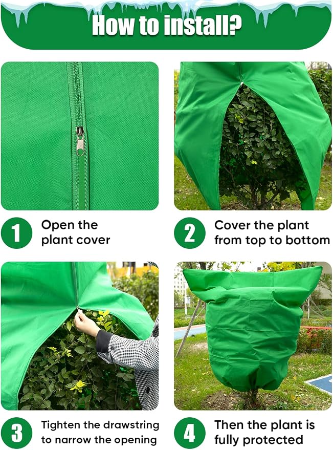 LCHUANG 2Pack Winter Plant Covers Freeze Protection - 90" x 63" Extra Large Frost Blankets for Plants Tree Shrubs Cloth Anti-Freeze Protector Drawstring Bags Jacket for Outdoor Plants (3.2 oz/yd²)