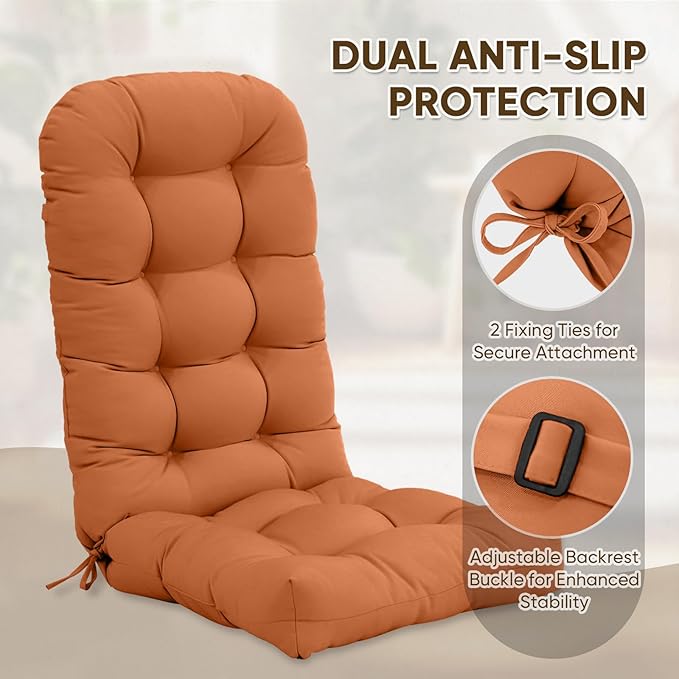 COOS BAY High Back Adirondack Chair Cushions for Outdoor Furniture, 49x20x5 in Water-Resistant Thick Tufted Patio Chair Cushions with Secure Straps, Set of 2, Orange