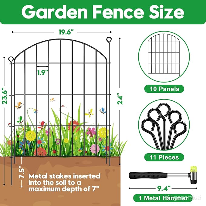 Decorative Garden Fence 24in (H) x16ft (L), Arched Rustproof Metal No Dig Fence for Dogs & Rabbit, Ornamental Animal Barrier for Flower Beds, Border Panels Fencing for Yard & Patio Outdoor Decor