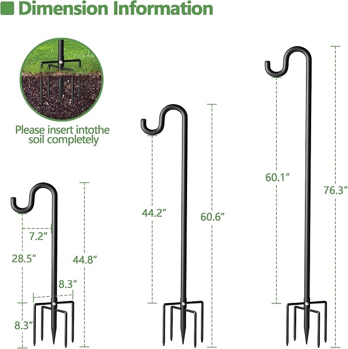 76" Shepherds Hooks for Outdoor, Extra Thick Bird Feeder Pole with 5 Prong Base, Adjustable Shepards Hook for Garden, Weddings, Hanging Plant