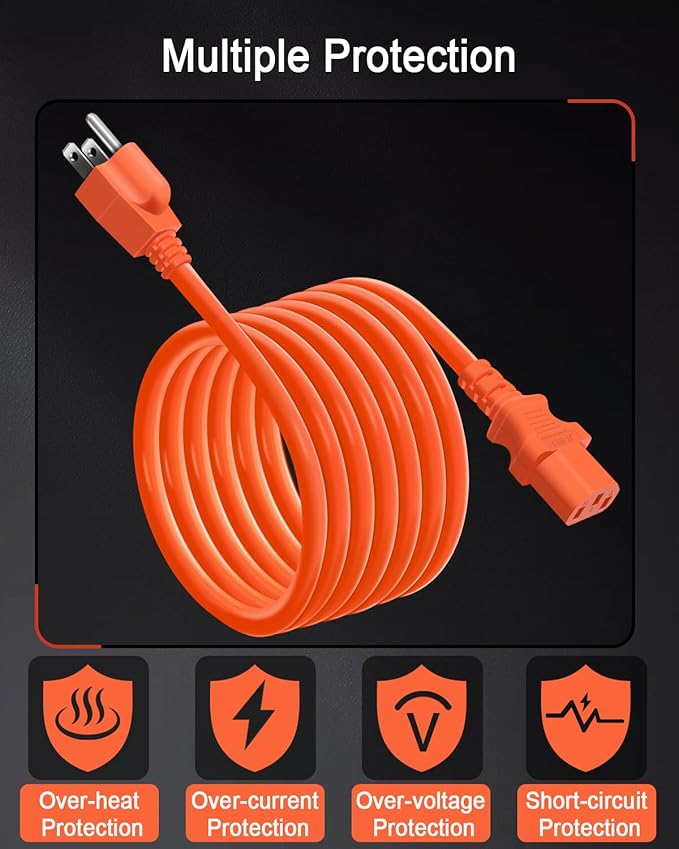 YEZriler 2M/6.6FT Heavy-Duty Charging Cable for Jackery Power Station Explorer 3000/2000/1500/1000, Ecoflow Delta/River/Series, Bluetti EB3A, Anker 757/767, 125Volt 15Amps AC Power Cord - Orange