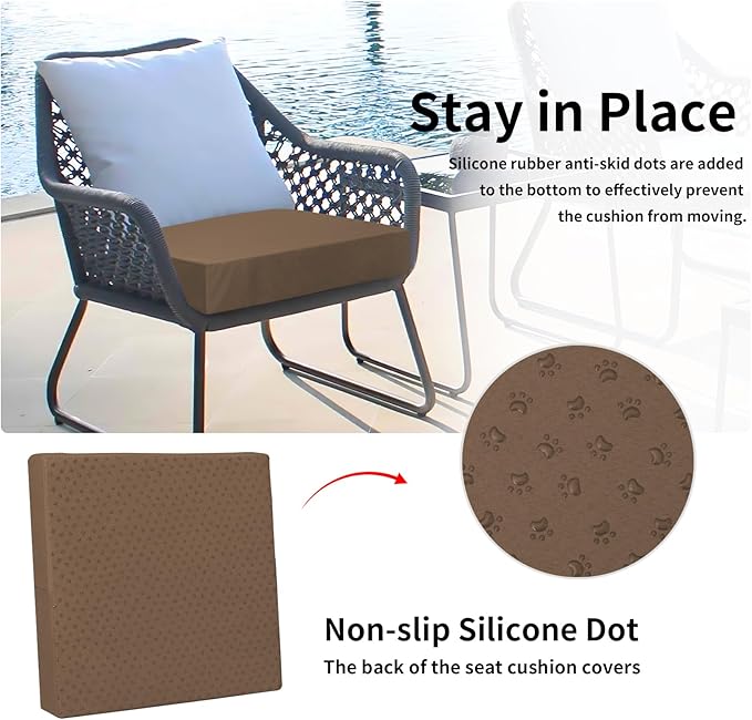 Easy-Going Waterproof Patio Cushion Covers ONLY Cover 22x20x4 inch 2 Pack Replacement Non-Slip Outdoor Seat Cushion Slipcover with Zipper. Brown