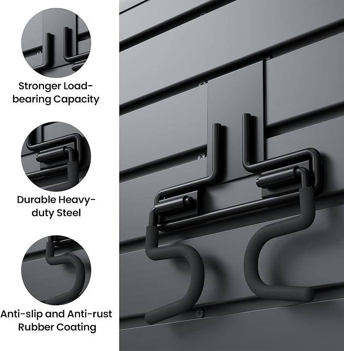 Smartstandard 31PCS Slatwall Accessories, Includes 2PCS Single S Hook, 2PCS Double S Hook, 2PCS Wall Baskets, 2PCS Hose Hook, 1PC Shelf and 22PCS Multi Shapes(J/U/Straight) Hooks, Accessory for Garden