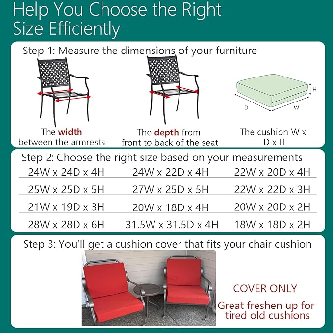FLYMEI Patio Cushion Covers 21x19x3 Waterproof Outdoor Seat Cushion Slipcover Replacement 2 Packs for Rattan Chair Sofa, Red
