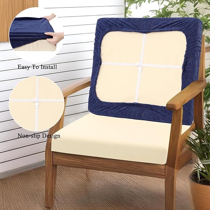 HEBE Stretch Patio Cushion Covers Set 8pcs,Waterproof Outdoor Couch Covers Replacement,Washable Reusable Seat Cushion Slipcovers for Patio Furniture Protector,Chair Cushion Cover