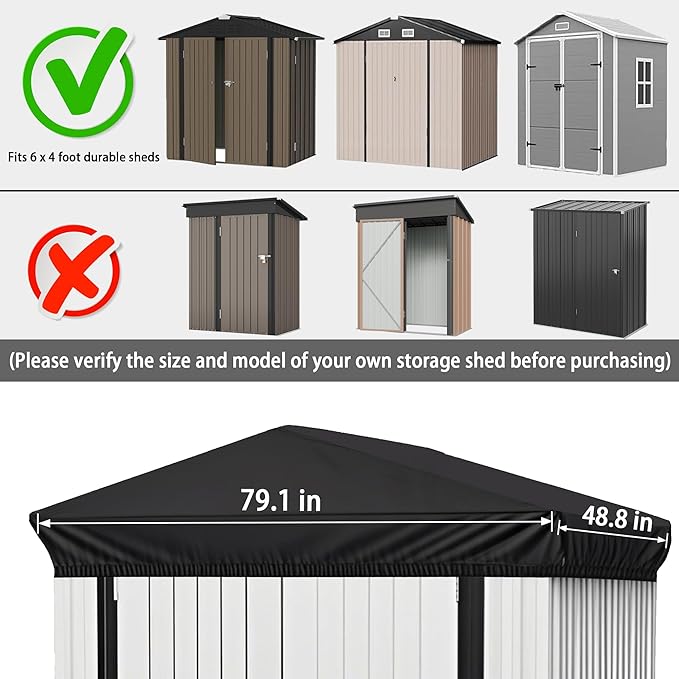 6x4 Ft Durable Slooping Roof Shelter Cover Pressure Rubberized Oxford Cloth, Sun, Dust, Rain and Leaf Resistant with 8 Silicone Protective Corners (Black)