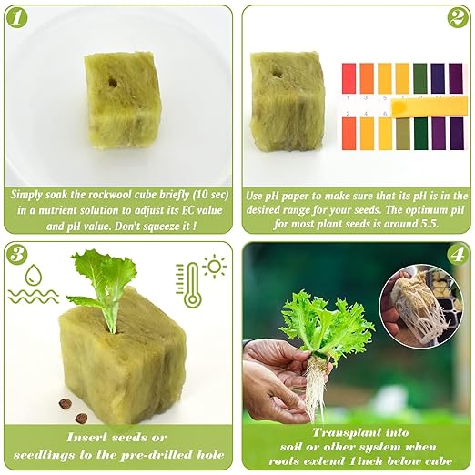 Halatool 2 Inch Rockwool Garden Rockwool Cubes for Hydroponics Rock Wool Planting Cubes for Soilless Cultivation Cuttings Clone Plants Germination Seedlings Start (2 Sheets, 96 Plugs in Total)