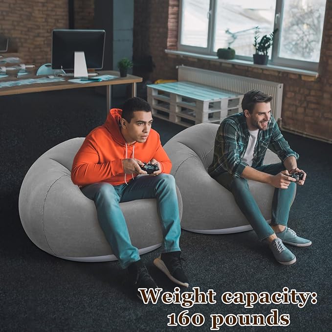 Realspring Inflatable Bean Bag Chairs Outdoor Blow up Camping Chairs Inflatable Lazy Sofa Folding Portable Bean Bag Loungers Couch for Movie Night(Dark Gray,12 Pcs)