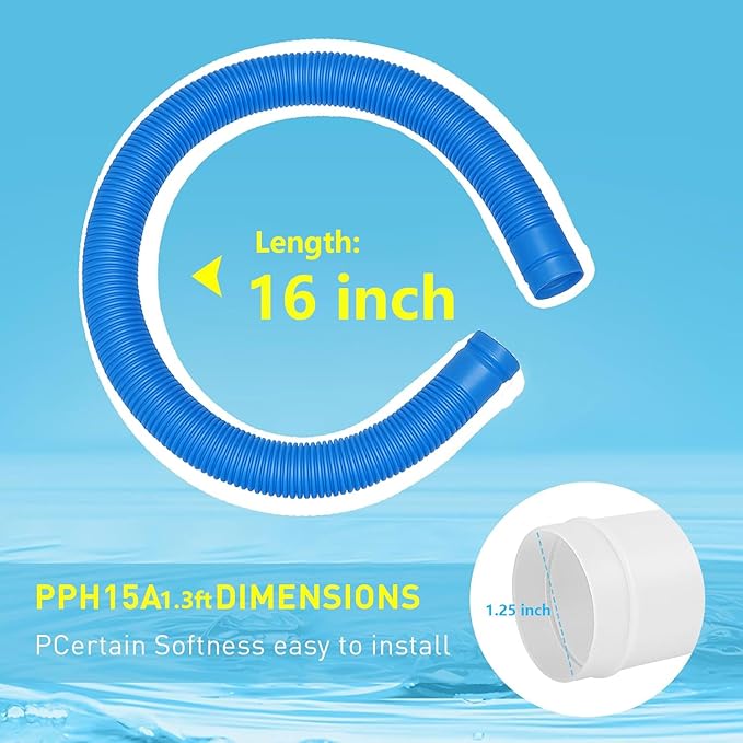 Pool Sand Filter Pump Hose - 1.25" Diameter Replacement Hose for Above Ground Pools Compatible with Pump Sand Filter and Saltwater Systems (Blue -2 Pack)