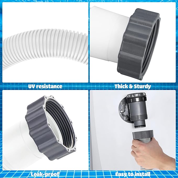 2 Pack Pool Hoses for Above Ground Pools 1.5" x 59" Pool Pump Hose Filter Pumps Replacement Hose Accessories Fits for Intex Filters Pump Above Ground Pools Sand Filter, White