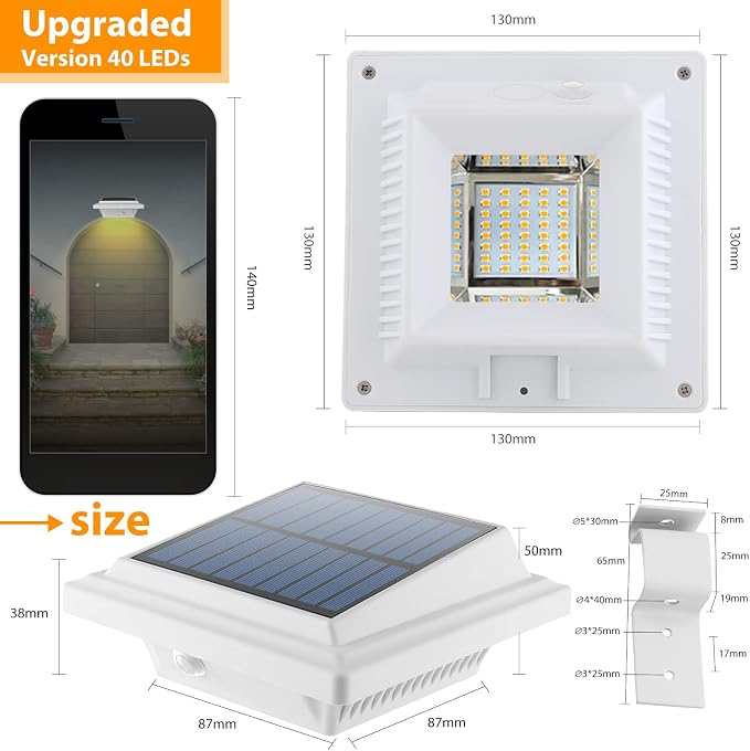 Solar Gutter & Fence Lights - 40 LED Outdoor Waterproof Security Lamps for Eaves, Garden, Landscape & Walkway (6PCS White, Warm Light)