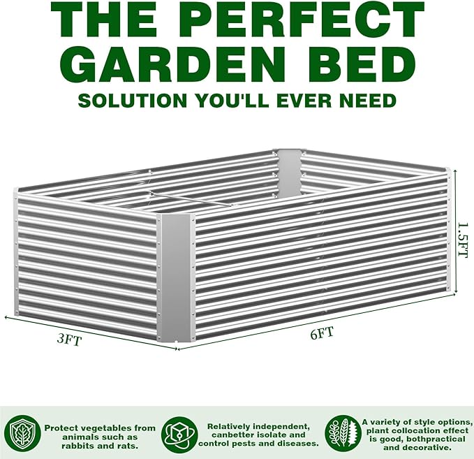 2 Pcs 6 x 3 x 1.5 FT Galvanized Steel Raised Garden Bed – Outdoor Planter Box for Root Vegetables, Herbs & Flowers, Large Metal Garden Beds for Backyards, Terraces and Balconies