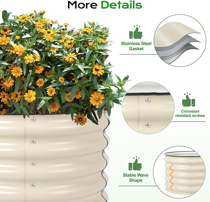Aoodor 17" Tall 24" Metal Raised Garden Bed, Outdoor Planter Box and Raised Garden Kit for Vegetables, Flowers, and Herbs, Beige