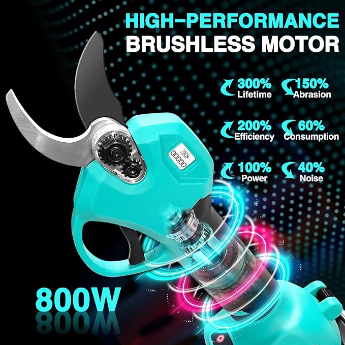 Electric Pruning Shears Set - Cordless Garden Shears with 21V Brushless Motor, 2 * 2000mAh Batteries and Charger Kit