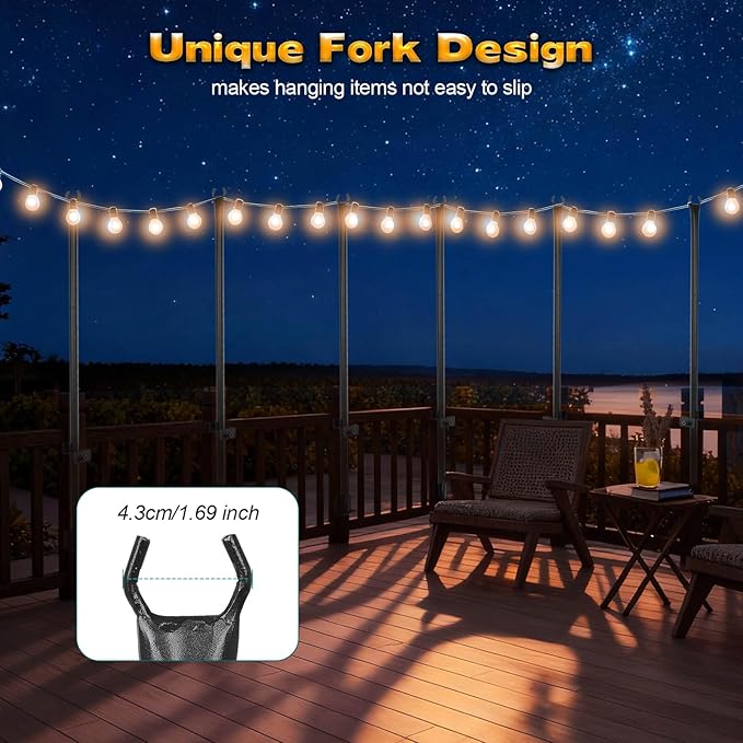 GCCSJ 5 FT String Light Poles for Outside 10 Pack Heavy Duty Metal Poles for Deck Easy to Install String Lights Hanging Light Poles for Fence Garden Backyard Wall