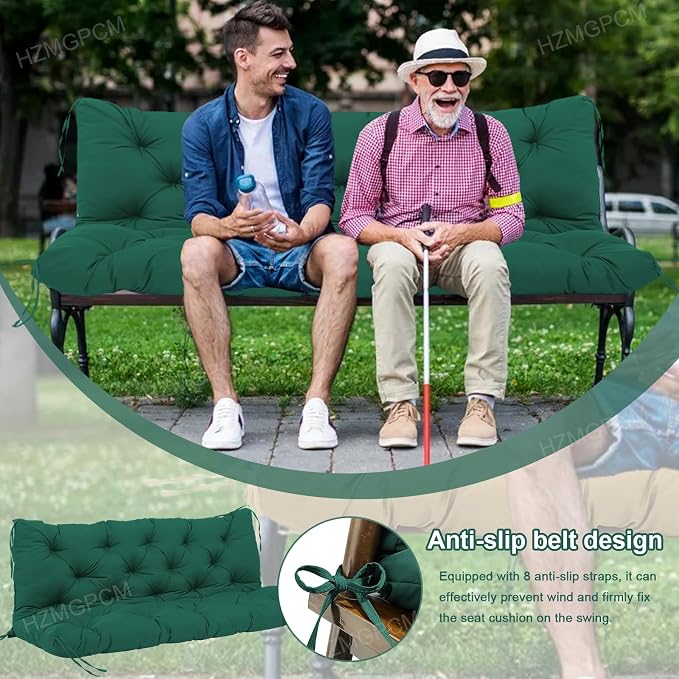 Extra Thick 5" Waterproof Porch Swing Cushions Outdoor 40 inch Swing Cushions 2 Seater Replacement with Backrest and Ties for Outdoor Furniture Patio Bench Garden (Dark Green)