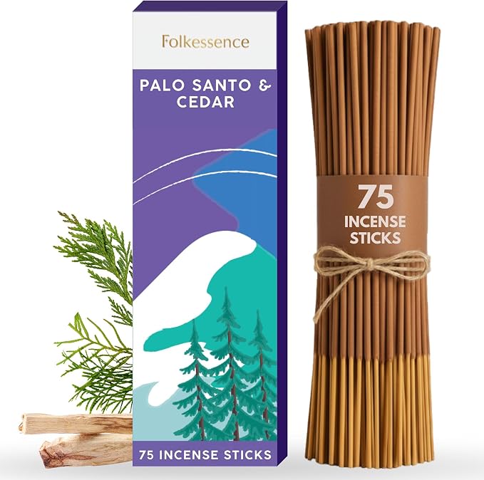 Folkulture Incense Sticks (75 Sticks) |8" Holy Palo Santo & Cedar Incense Sticks For Spritual, Inciensos para Sacar Malas Energias | No Charcoal,Organic,Non Toxic, 45 Mins, Long Burning Insence-Sticks