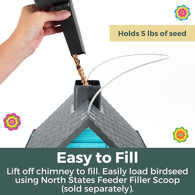 North States Village Collection - Fiesta Blue Cottage Bird Feeder: Hanging Bird Feeder for Outdoors, Holds 5 Pounds of Seed