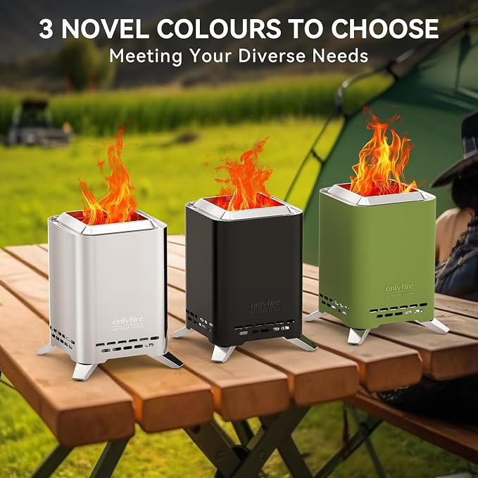 2-in-1 Smokeless Fire Pit with Pot Bracket & Carry Bag, 9” Portable Tabletop Fireplace, Wood Burning Mini Camping Stove for Patio Backyard RV Tailgating, Green FP052