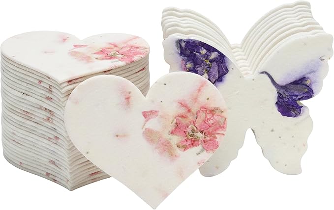 Combo Seed Paper - 24pcs Hearts & 24pcs Butterflies, Writable & Plantable Wildflower Gifts for Mom this Mother’s Day, Use for Shower Favors Weddings, Heart Party Favors or Easter Decoration