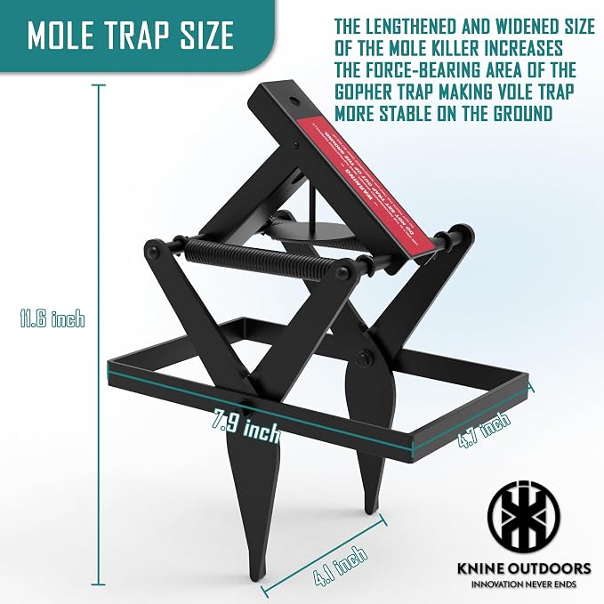KNINE OUTDOORS Mole Traps, Black Galvanized Steel Scissor Trap, Reusable Gopher Traps, Mole Killer, Ground Moles Trap for Lawns (2 Pack)