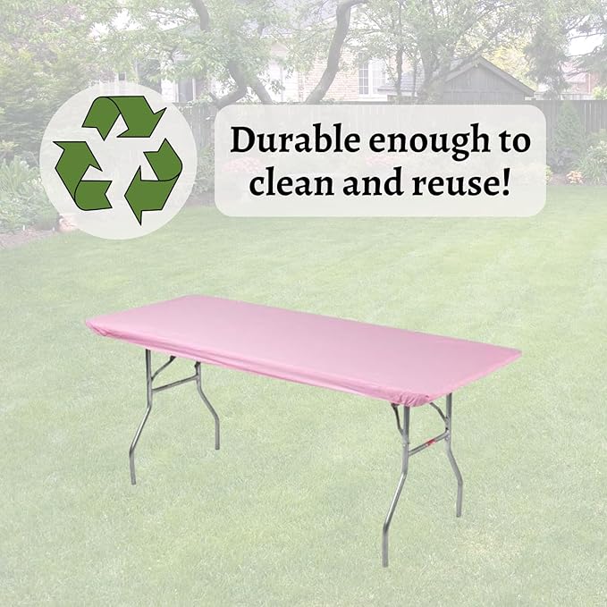 Kwik-Covers 6' Rectangle Plastic Table Covers 30" x 72", Bundle of 5 (Pink)